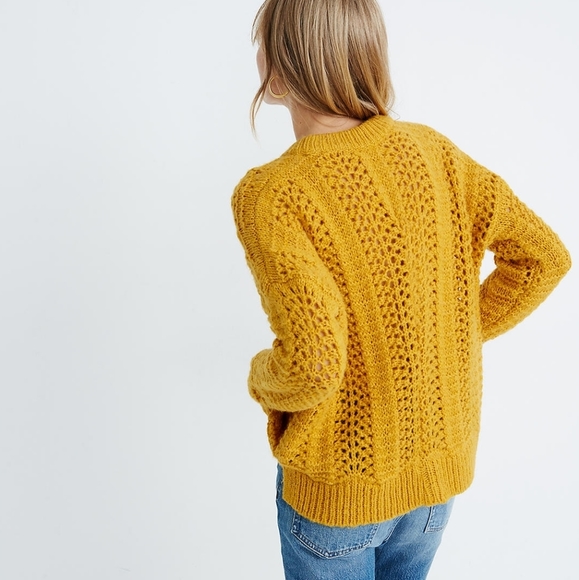 Madewell | Windermere Pointelle Knit Mustard Pullover Sweater - Picture 2 of 11
